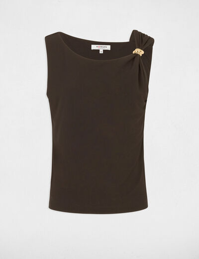 T-shirt asym&eacute;trique avec bijou marron fonc&eacute; femme
