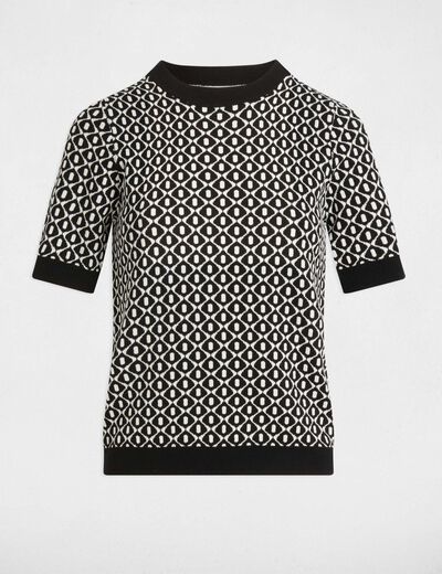 Pull col rond imprimé noir femme