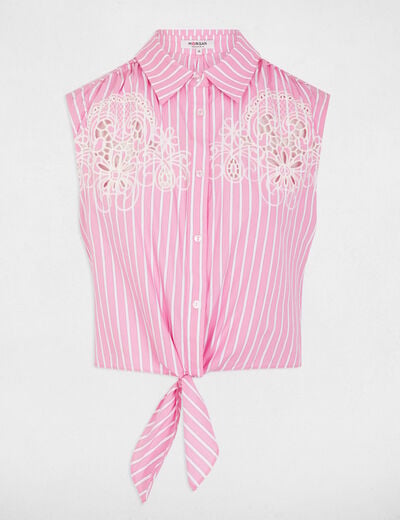 Chemise nou&eacute;e sans manches rose femme