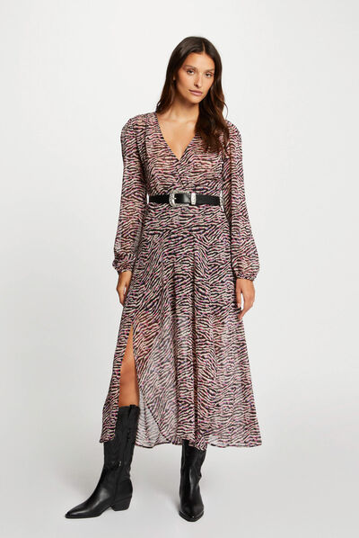 Robe longue évasée imprimé animalier multico femme