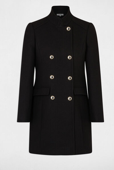 Manteau long double boutonnage noir femme