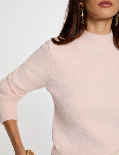 Pull col montant ajust&eacute; rose clair femme