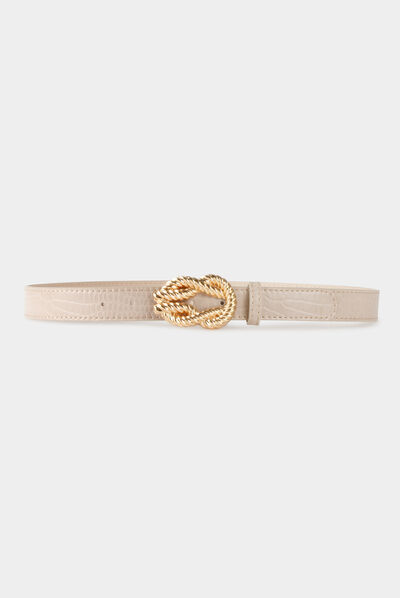 Ceinture croco boucle effet noeud beige femme