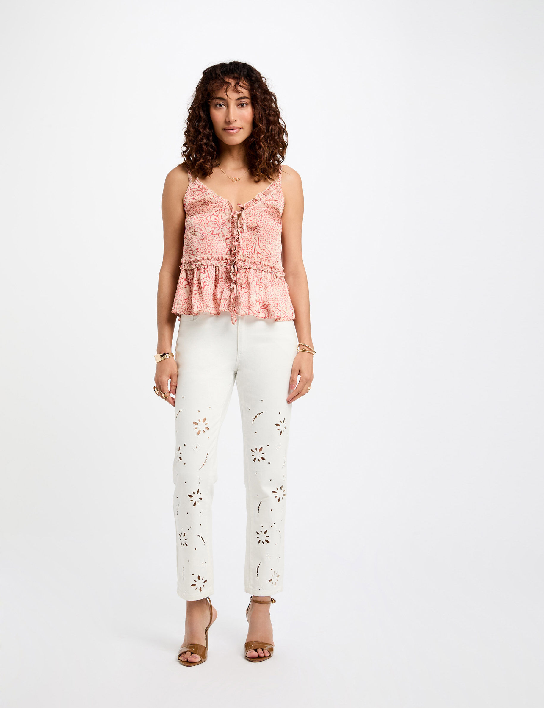 Jeans droit brodé blanc femme - Morgan - Modalova