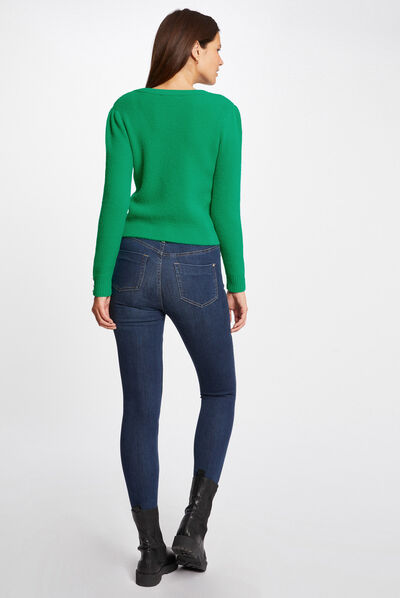 Pull manches longues avec col en V vert moyen femme