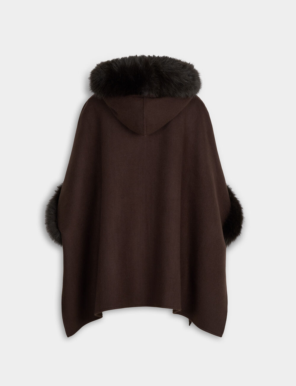 Poncho fausse fourrure marron fonc&eacute; femme