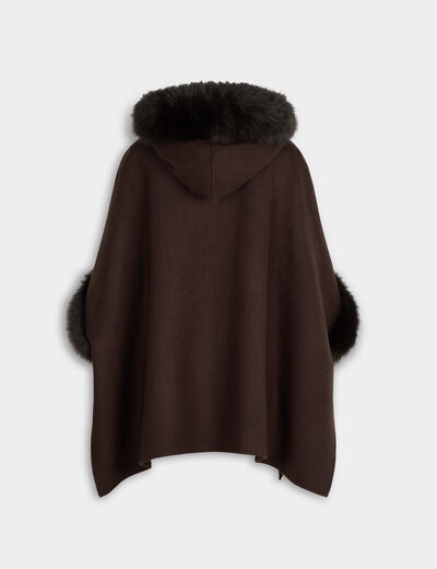 Poncho fausse fourrure marron fonc&eacute; femme