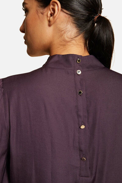 Blouse manches 3/4 satinée prune femme