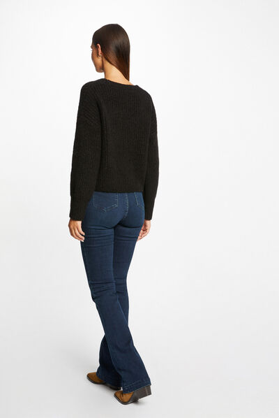 Gilet droit boutonné col en V noir femme