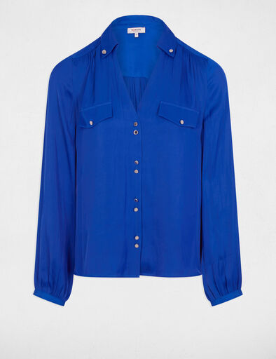 chemise manches longues satin bleu femme Chemise manches longues satin bleu femme
