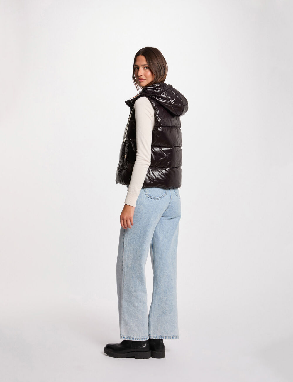 Doudoune aspect vinyle noir femme