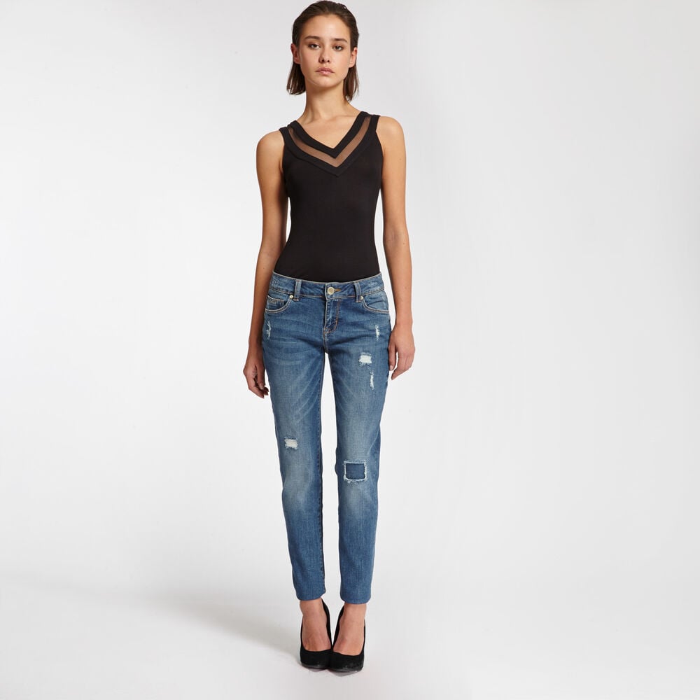 Haut en jersey et tulle noir femme