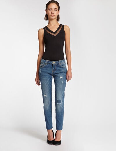 Haut en jersey et tulle noir femme