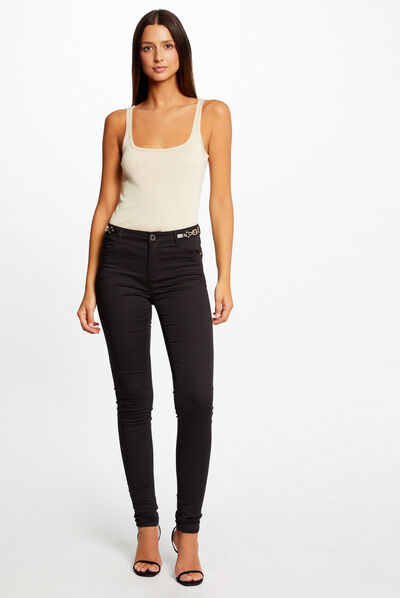 Pantalon skinny à détails chaînes noir femme