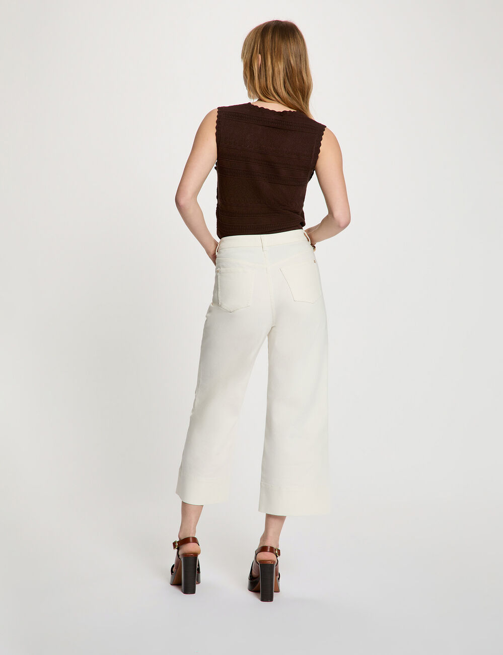 Pantacourt large taille haute blanc femme