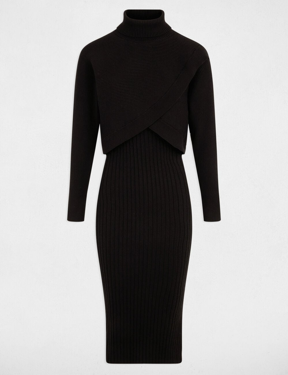 Robe tricot col roul&eacute; noir femme