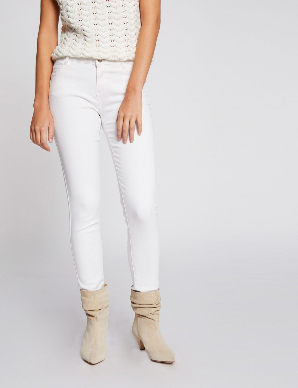 Jeans skinny taille basse ecru femme