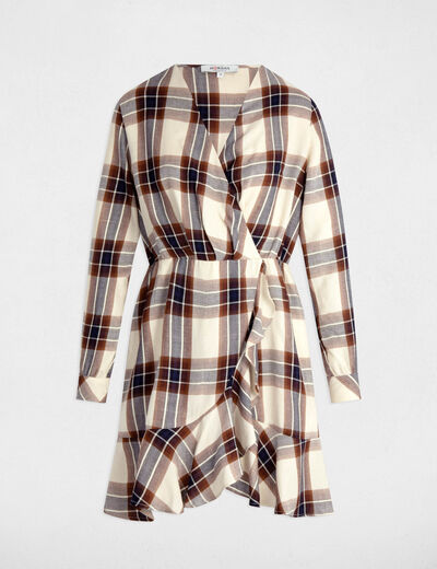 Robe portefeuille à carreaux multicolore femme