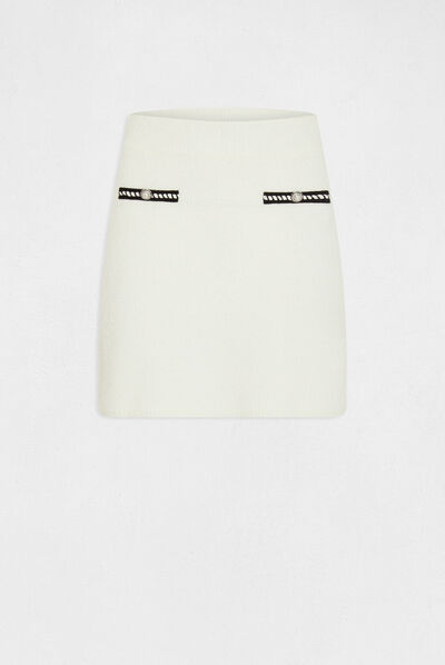 Jupe en tricot courte droite ivoire femme