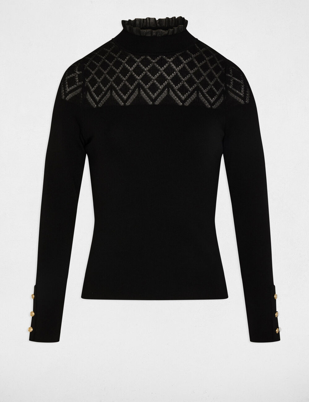 Pull ajust&eacute; ajour&eacute; noir femme