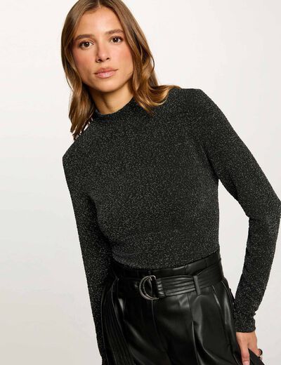 T-shirt court col montant couleur argent femme