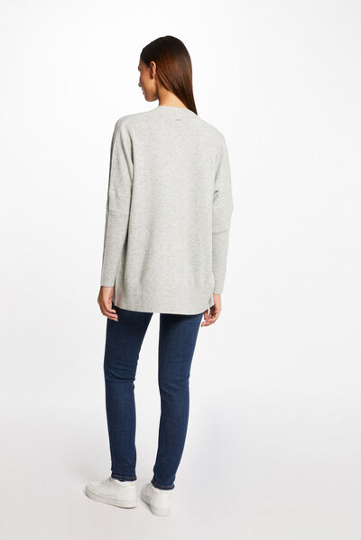 Gilet manches longues à col ouvert gris clair femme