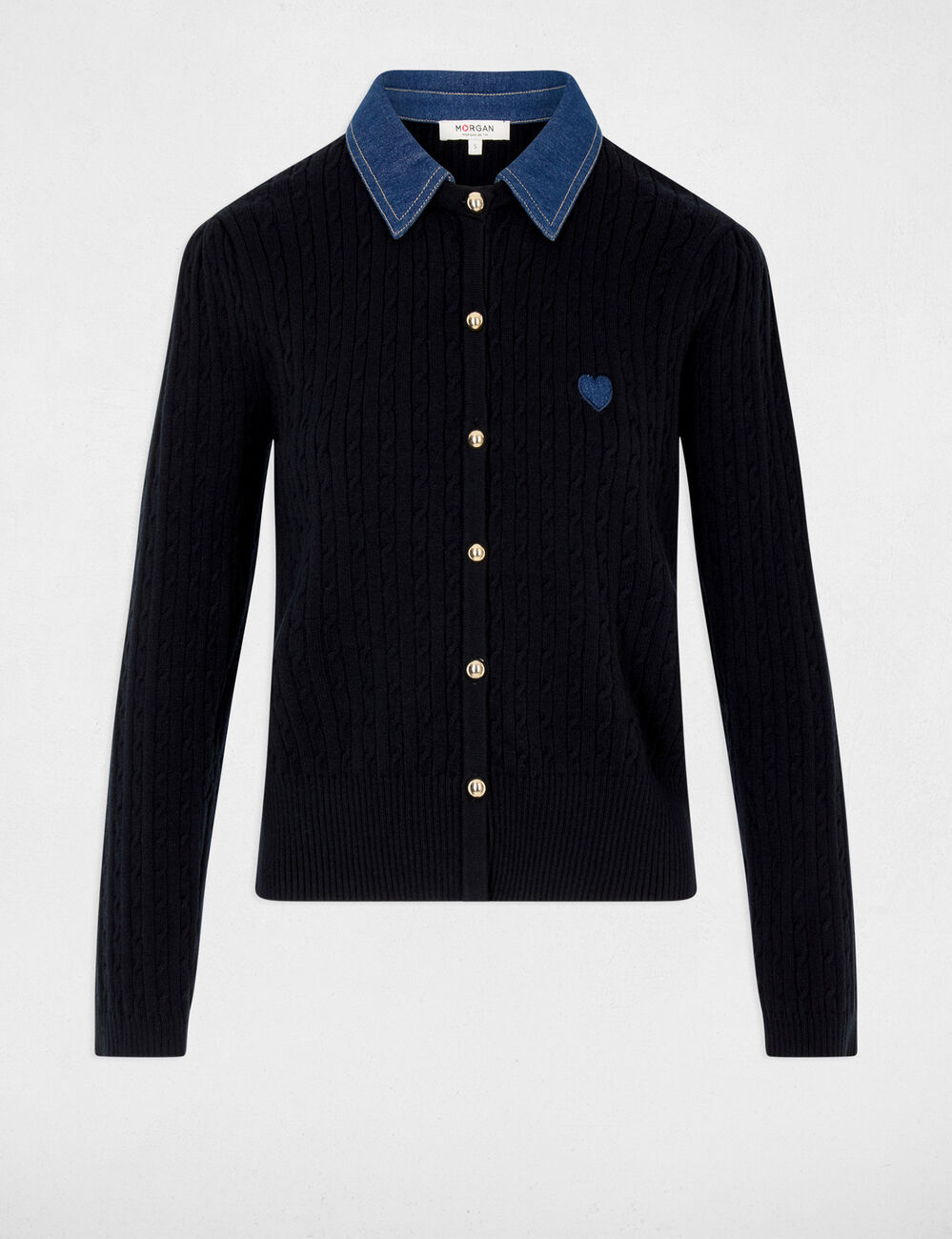 Pull col revers boutons bleu marine femme