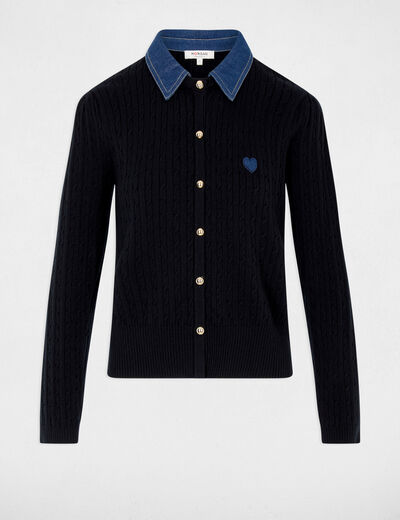 Pull col revers boutons bleu marine femme