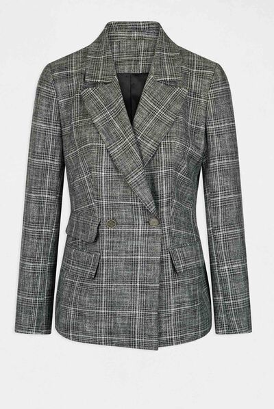 Veste tailleur city droite à carreaux gris moyen femme