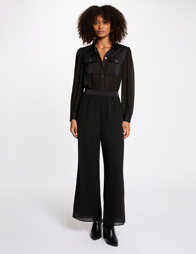 Combinaison fluide col &agrave; revers noir femme