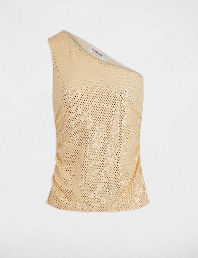 Top asym&eacute;trique strass couleur argent femme