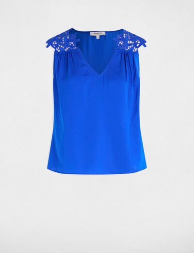 Top sans manches dentelle bleu electrique femme