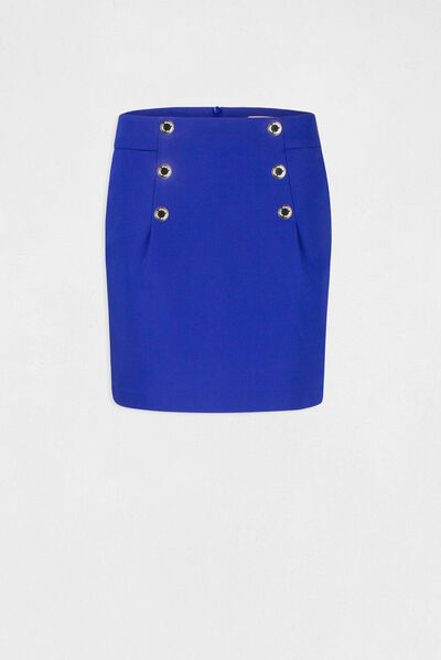 Jupe droite taille haute avec boutons bleu electrique femme
