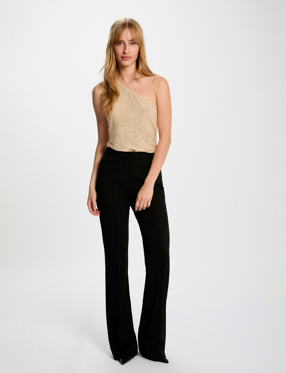 Top asym&eacute;trique strass couleur argent femme