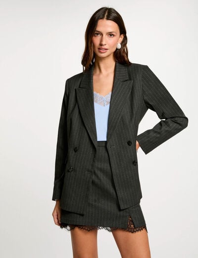 Blazer &agrave; rayures gris fonc&eacute; femme