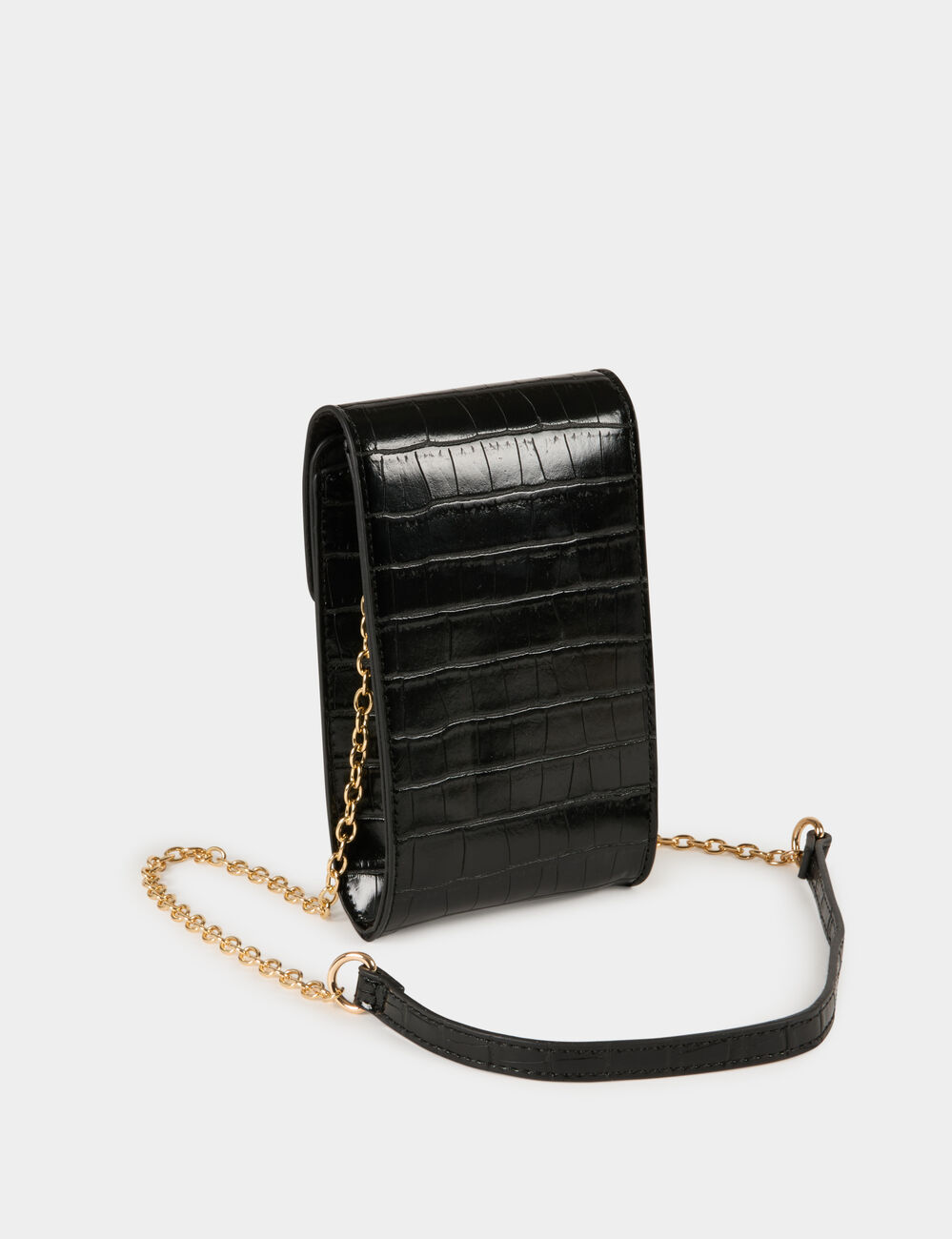 Pochette téléphone croco noir femme