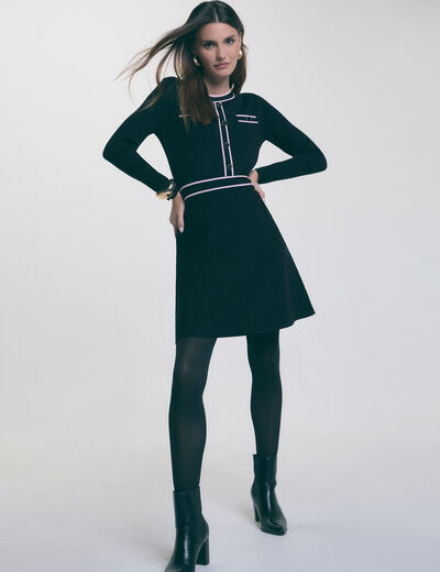 Robe tricot courte ajust&eacute;e noir femme