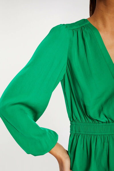 Top cache-coeur manches longues vert moyen femme