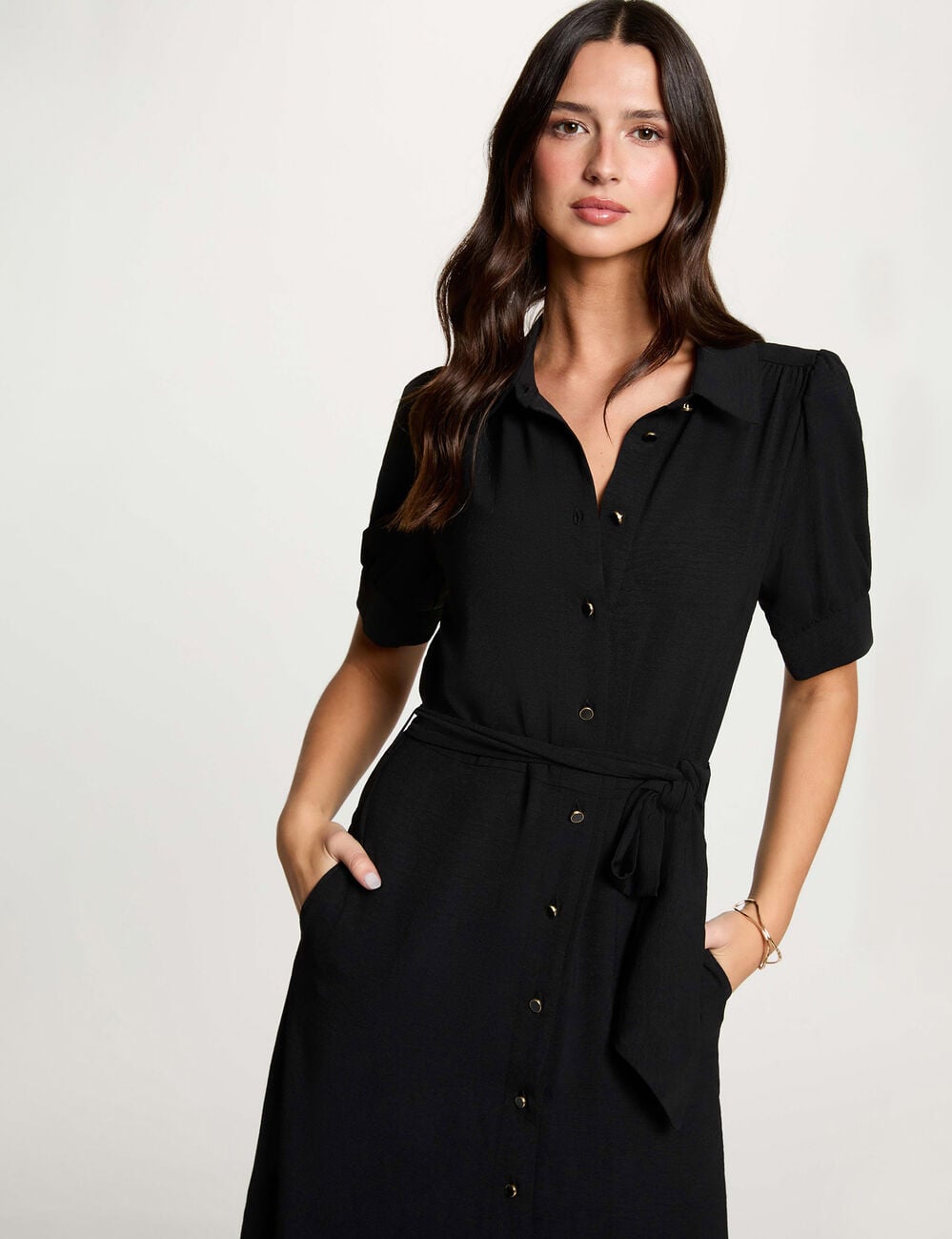 Robe maille manches bouffantes noir femme