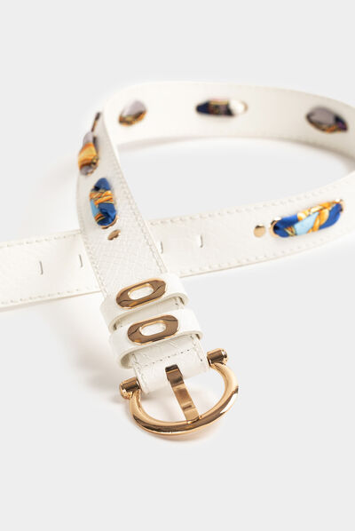 Ceinture avec foulard et aspect croco blanc femme