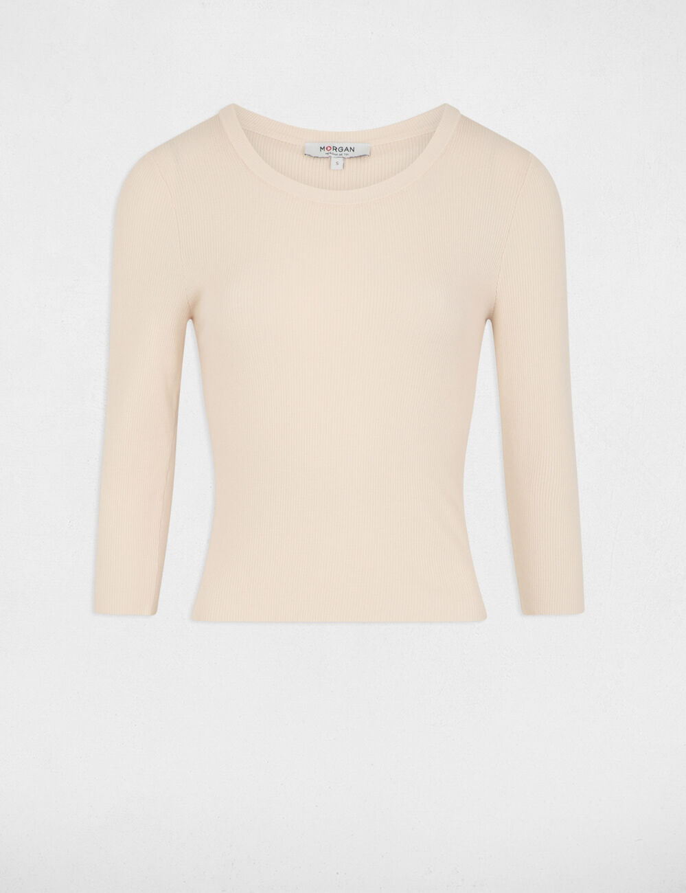 Pull col rond manches 3/4 ivoire femme