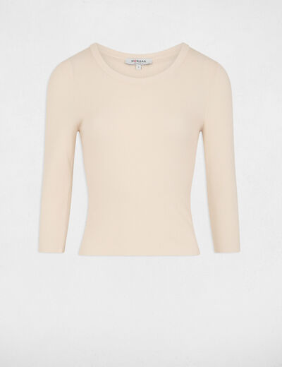 Pull col rond manches 3/4 ivoire femme