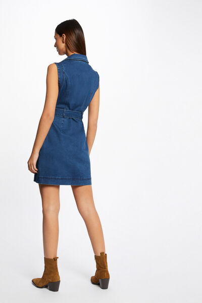 Robe droite boutonnée ceinturée en jean jean stone femme