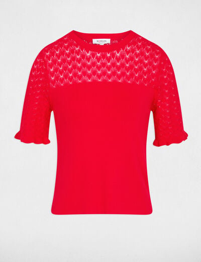Pull manches courtes rouge femme