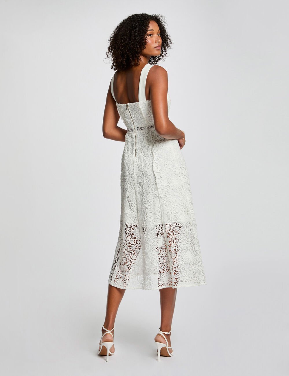 Robe midi trapèze dentelle blanc femme