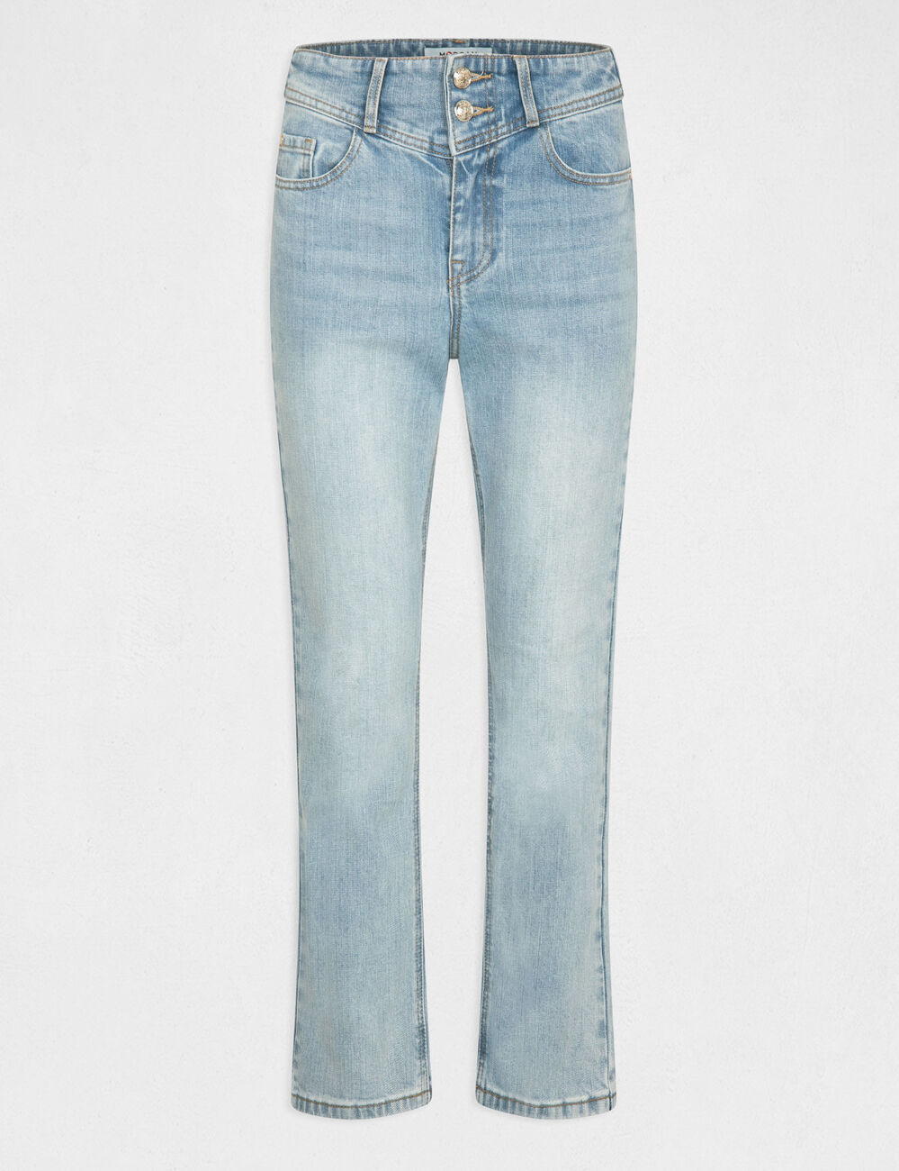 Jeans droit taille haute 7/8&egrave;me jean bleached femme