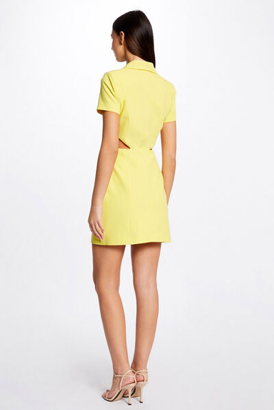Robe portefeuille avec ouvertures jaune femme