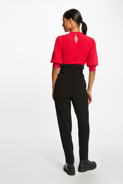 Pantalon paperbag ceinturé noir femme