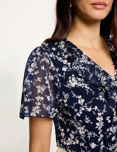 Chemise voile col v bleu marine femme
