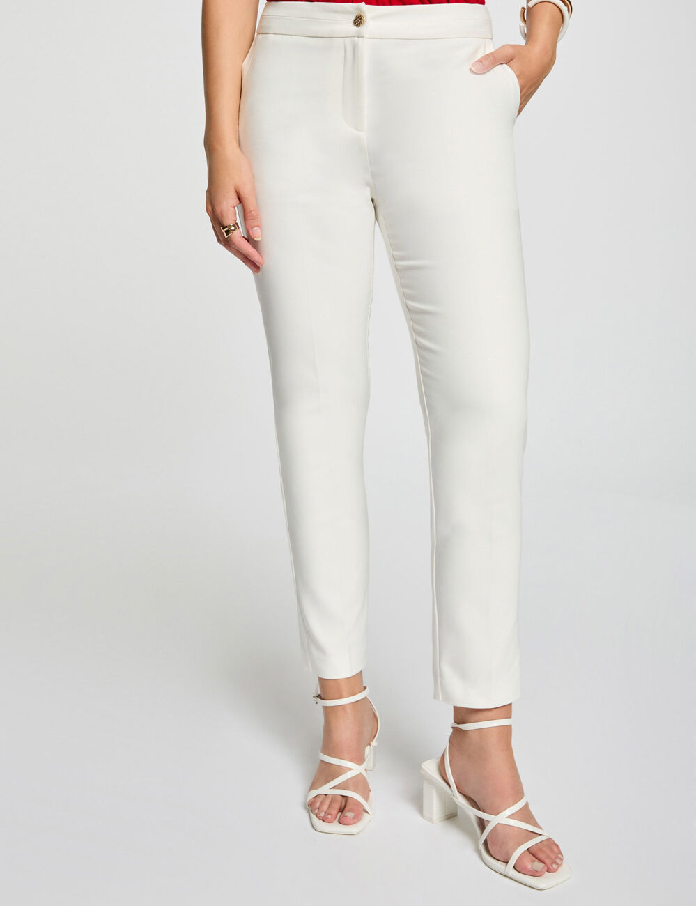 Pantalon city droit 7/8&egrave;me ecru femme